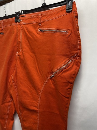 Ashley Stewart Women’s Sz 30 Orange Silver Zippers Jeans Casual Top Stitched - Picture 2 of 14
