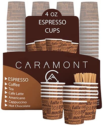 Caramont,4 Oz,200 Pz Bicchieri di Carta per Espresso con Palettine in (G8g)