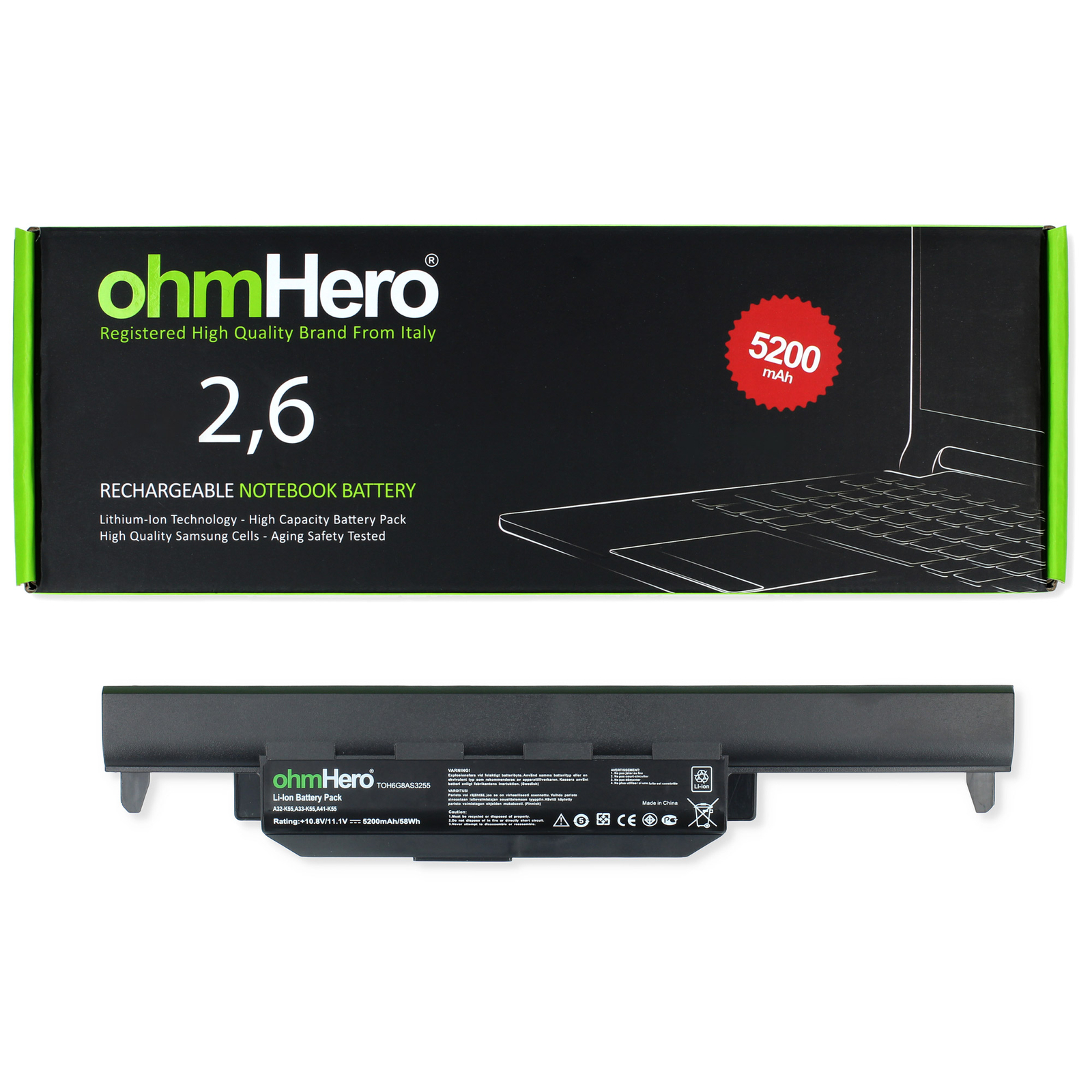 Batteria OhmHero® 5200 mAh REALI per Asus X55A
