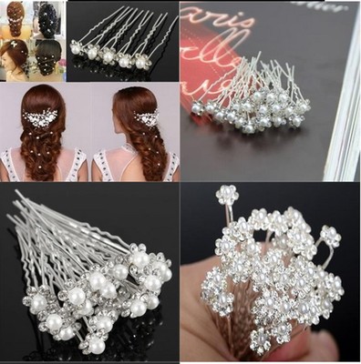 Hochzeitsnadeln Braut Perle Haarnadeln Blume Kristall Strass Diamanten Griffe Posten