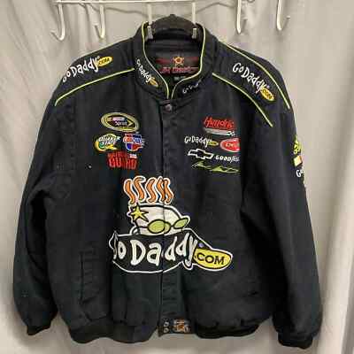 Vintage Go Daddy Nascar Jacket 2Xl Black Long Sleeve Men's Jh