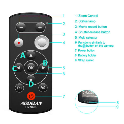 Aodelan ML-L7A Shutter Release Remote Control for Nikon Z7II Z6II Z50 Z30 P1000 - Picture 5 of 6