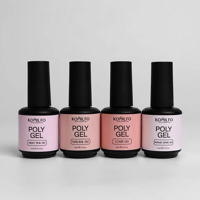 KOMILFO POLYGEL 15ml Liquid Gel Nail System LED UV Color French Glitter Coat