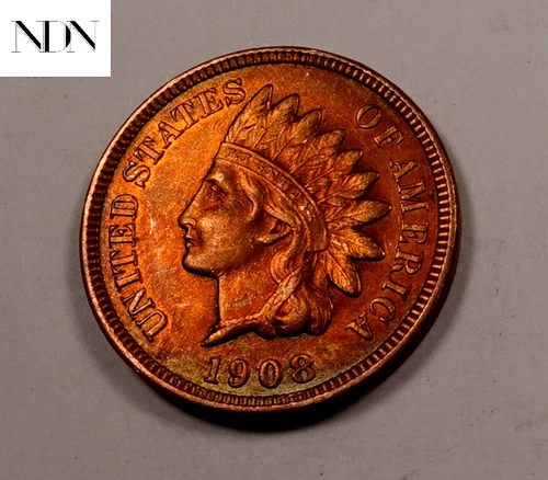1908 Indian Head Penny Cent - Choice BU (red) - Four Diamonds! #I0720