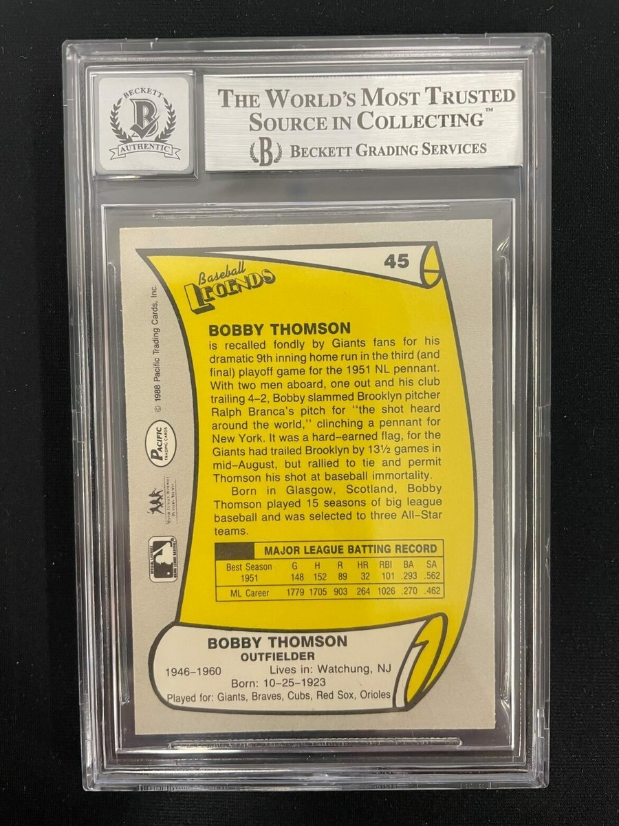 BOBBY THOMSON 1988 PACIFIC LEGENDS #45 - BGS AUTHENTIC AUTO - NY