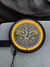 Aztec tequila 11.5” yellow wall Neon Clock Working Great. Needs Original Power