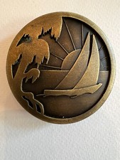 Indiana Metal Craft "Sailboat" Vintage Brass Belt Buckle 1977
