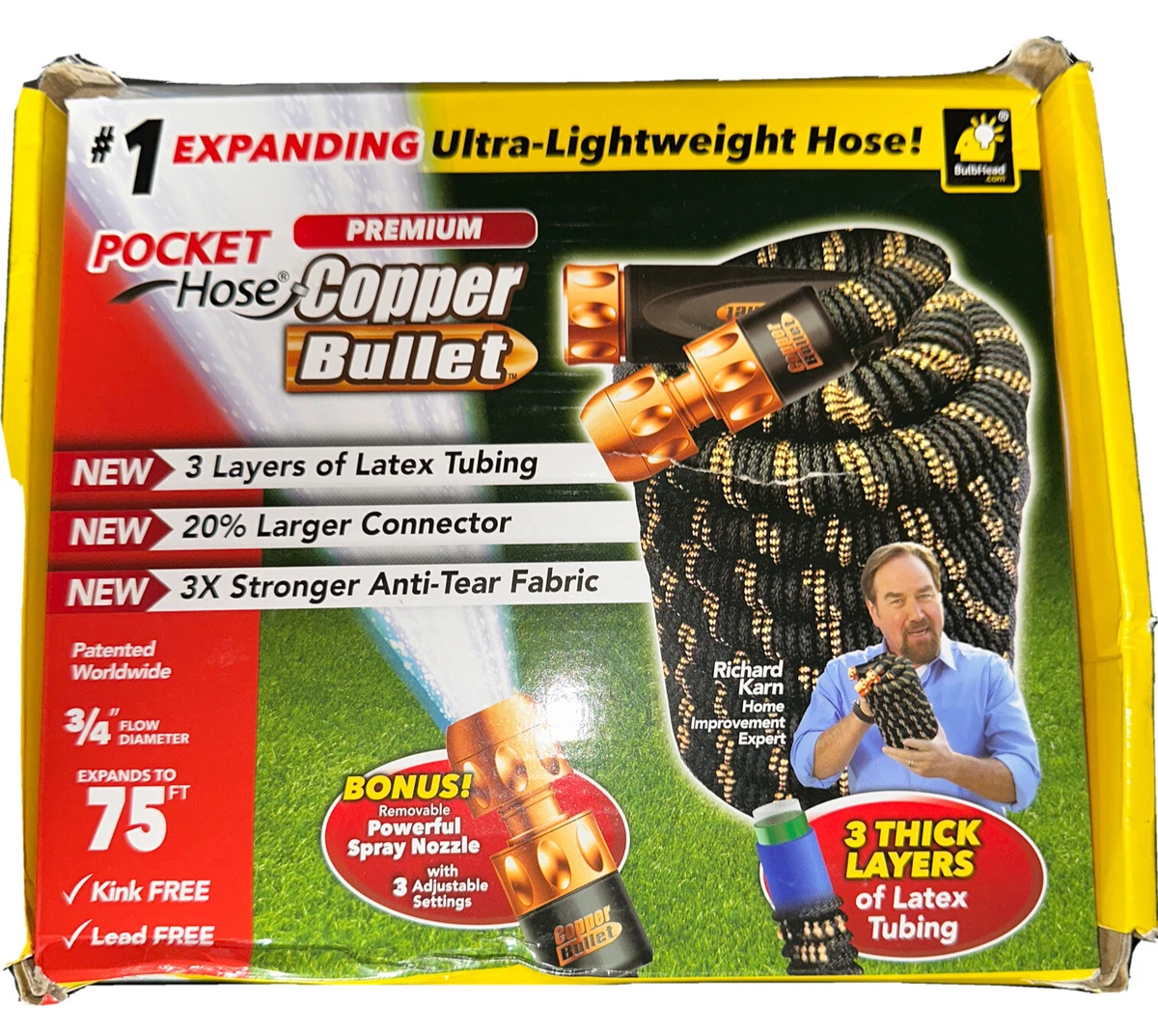 Pocket Hose Copper Bullet AS-SEEN-ON-TV 75 Ft Turbo Shot Nozzle Multiple  Spray