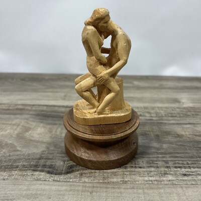 Vintage Hand Carved Wood Figure Statue Nude Pair Man Holding Woman 5  Tall