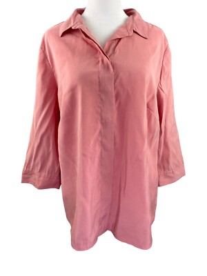 Chico's Size 2 (US 12/L) Blouse Button Up Top 3/4 Sleeve Pink