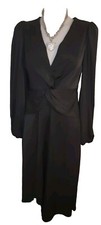Womens Black Satin Midi Dress Sz S Vampy Whimsigoth Modest Peasant FLAW