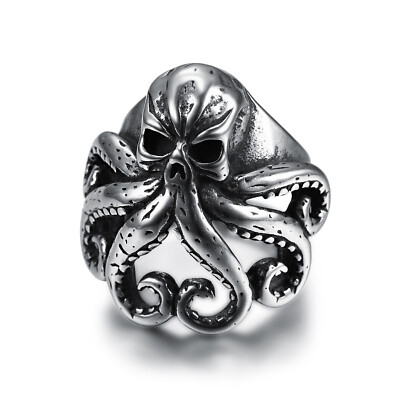 Vintage Octopus Mens Ring Stainless Steel Ring for Men Gothic Hip Hop Jewelry