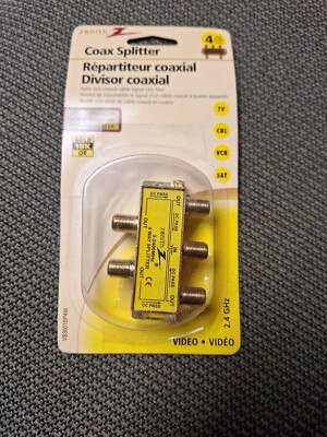NEW ZENITH VS3001SP4W PREMIUM 4 WAY 2400MHZ COAX TV VIDEO CABLE SPLITTER 6320402