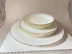 Vintage Opalescent White Milk Glass Gold Trim 9pc Set of Plates 6" 8" 11"