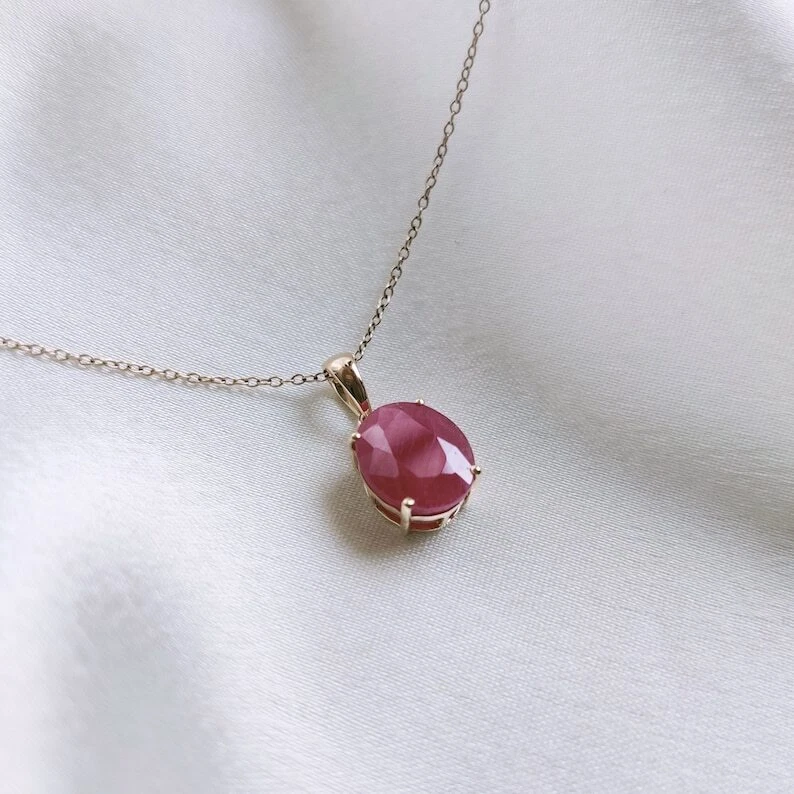 Without Chain 14K Yellow Gold Red Ruby Dainty Pendant Jewelry Anniversary Gift - Image 2 of 4