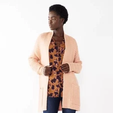 Beige Mauve Cardigan Sweater Size XXL Pockets Chunky Cable Gift Nine West New