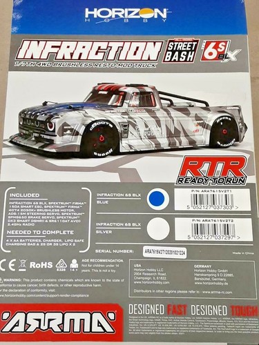 Arrma Infraction V2 6S BLX bürstenlos 1/7 RTR elektrischer Allradantrieb Street Bash LKW blau - Bild 3 von 5