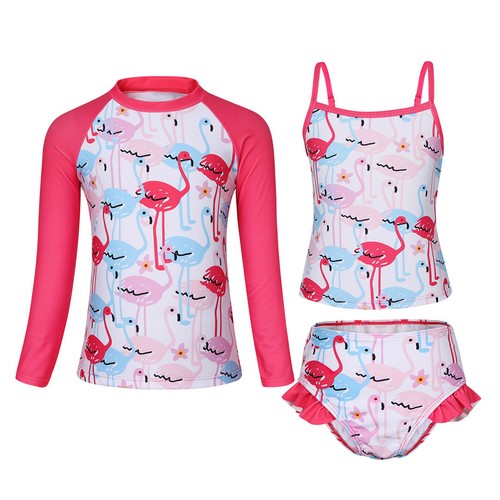 Kids Girls Rashguard Set Cami Swimsuit 3Pcs Swimwear Quickly Dry Bathing Suit - Picture 6 of 40