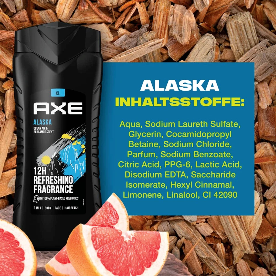 Jabón corporal Axe Alaska Ocean Air Bergaomot 3 en 1 cara corporal 400 ml, paquete de 13,5 oz x 2 Foto 2 de 4