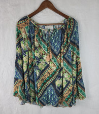 Johnny Was Jade Miza Floral Tiered Pheasant Blouse Size Medium