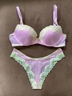 NEW Victoria's Secret Tease Push Up Bra & Thong Panty Set Pink Yellow