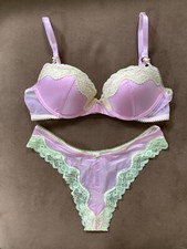 NEW Victoria's Secret Tease Push Up Bra  Thong Panty Set Pink Yellow