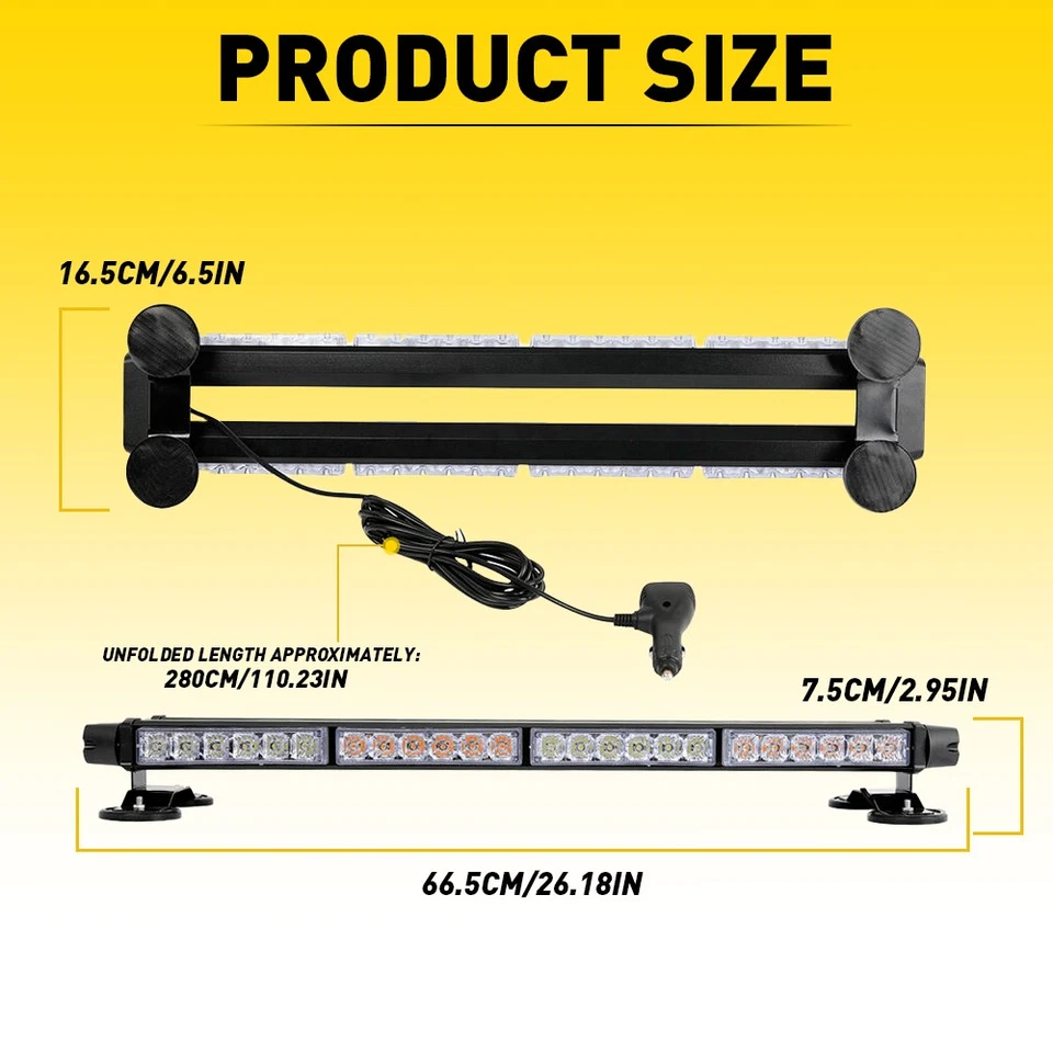 Lámpara de advertencia estroboscópica de barra de techo doble 54 LED ámbar blanco lateral Foto 2 de 4
