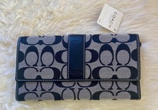 Coach Black Logo Tri-folding Checkbook Wallet Credit Card Vintage NOS
