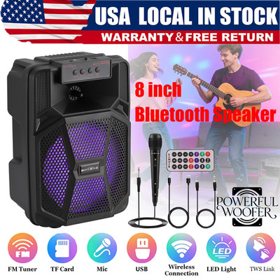 8'' Wireless Bluetooth Subwoofer Speaker Heavy Bass FM Karaoke Party w/ Mic