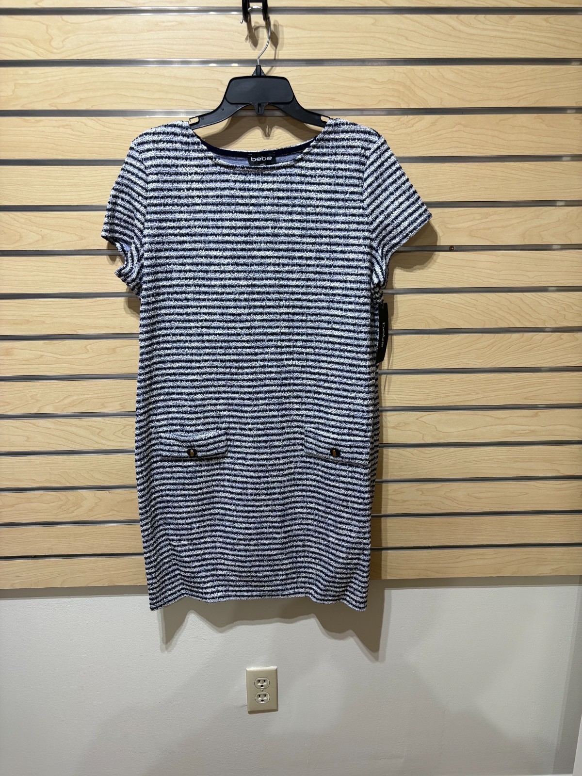 Bebe black and white textured knit shift dress 