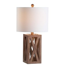 JONATHAN Y 21.5" Brown Farmhouse Wood Table Lamp for Bedside and Living Room,...