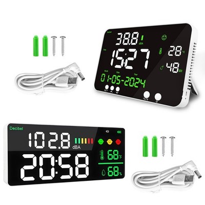 Decibel Meter 30-130dBA Sound Level Tester Wall Mountable Temp Humidity Indoor