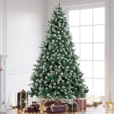 Bushy Snow Flocked Christmas Tree with Pinecones Holiday Home Artificial 4-7FT