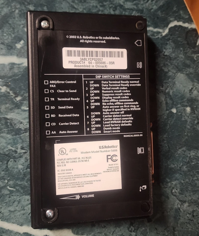 Vtg. US Robotics 56K Faxmodem 5686 2002 🦖 Dial-up Modem Retrocomputing w/Cords - Image 3 of 4