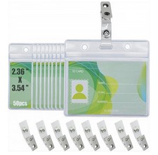 Badge Holders With Clips 50 Pack Horizontal Waterproof ID Badge Holders