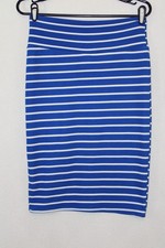 LuLaRoe Sz S Cassie Blue White Striped Textured Weave Pencil Skirt USA Made