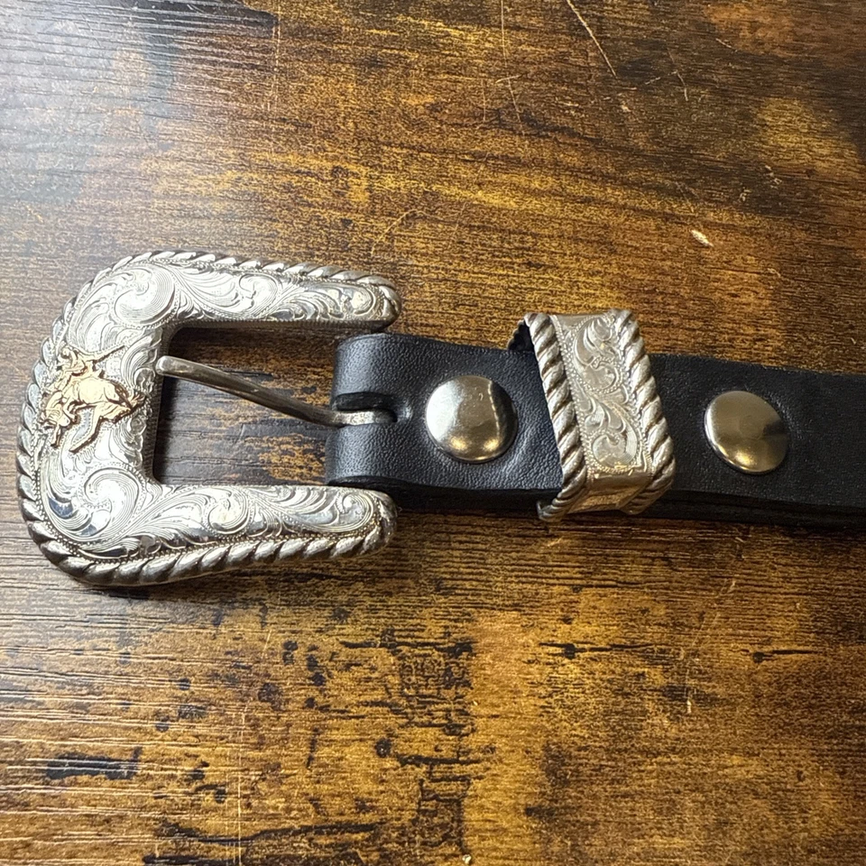 Vogt Elk Creek Hebilla Ranger Plata Esterlina + Cinturón de Cuero de 1" | Oro 14k Bronco Foto 4 de 4