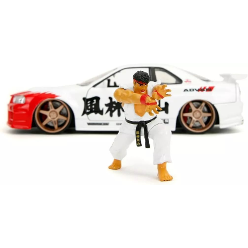 Nissan Skyline GTR R34 1/24 Jada Toys – Avec Figurine Ryu, Hollywood Rides