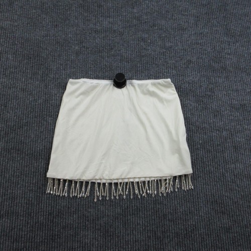 Tiger Mist Skirt Womens XS Cream Mini Beaded Tassel Fringe Lined Party 26x13 NWT