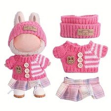 Vestiti bambole per Labubu completo casual gonna peluche colori misti