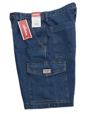 Wrangler Men's Denim Cargo Shorts Relaxed Fit 100 Cotton Dark Tint All Sizes