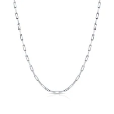 Solid 925 Sterling Silver 3mm Paperclip Rolo Chain Italian Necklace 16" 18" 20"