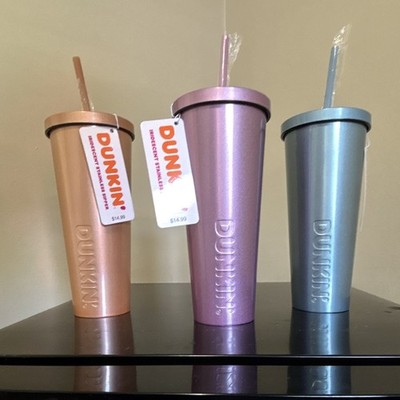 Dunkin' Stainless Steel Tumblers (3pc) w/ Lids & Straws, Iridescent Multi