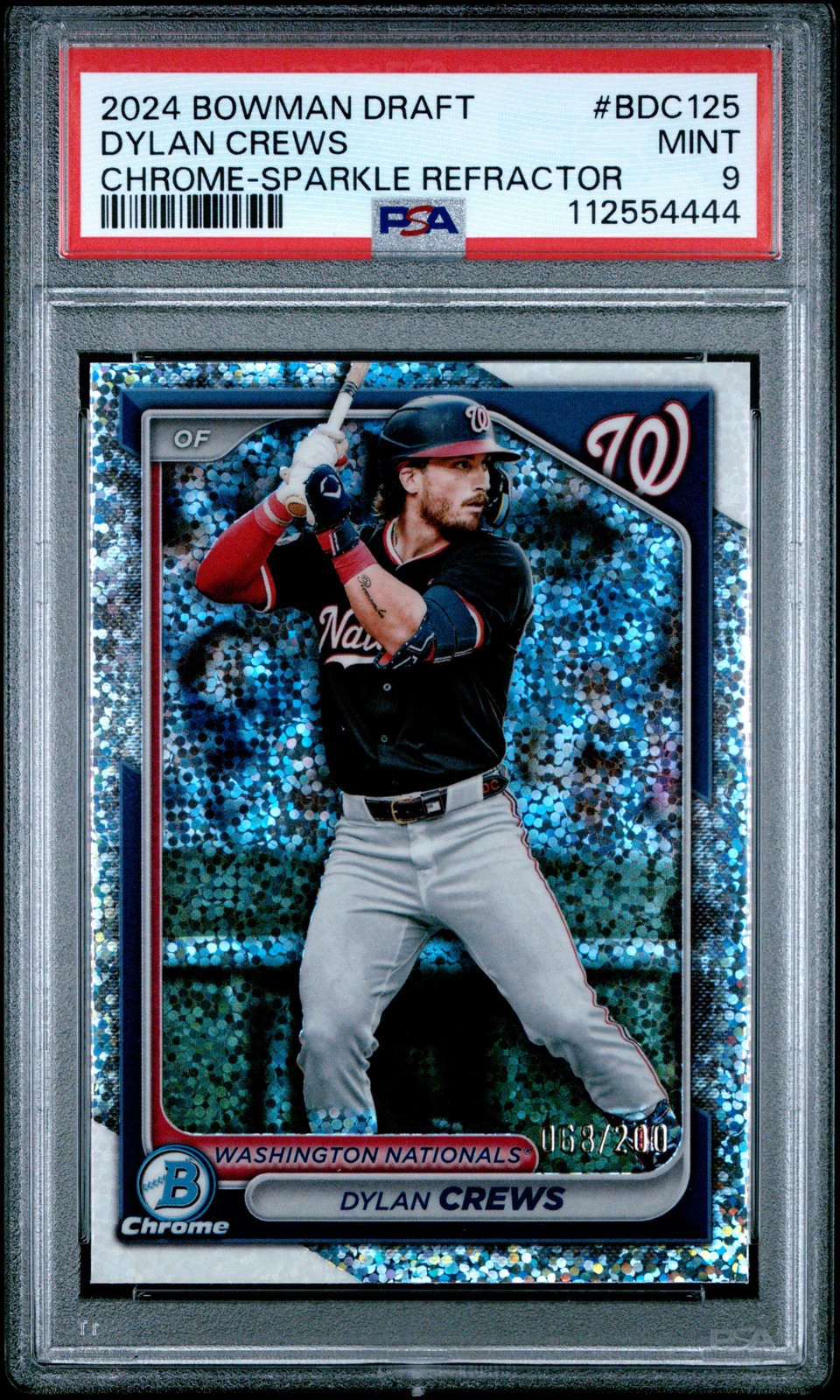 2024 BOWMAN DRAFT CHROME-SPARKLE REFRACTOR #BDC125 DYLAN CREWS 68/200 PSA 9