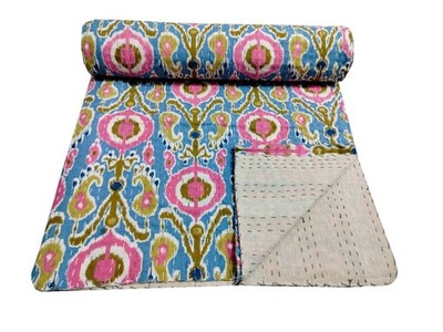 Indian handmade Quilt Vintage kantha Bedspread Throw Cotton Blanket Gudari King