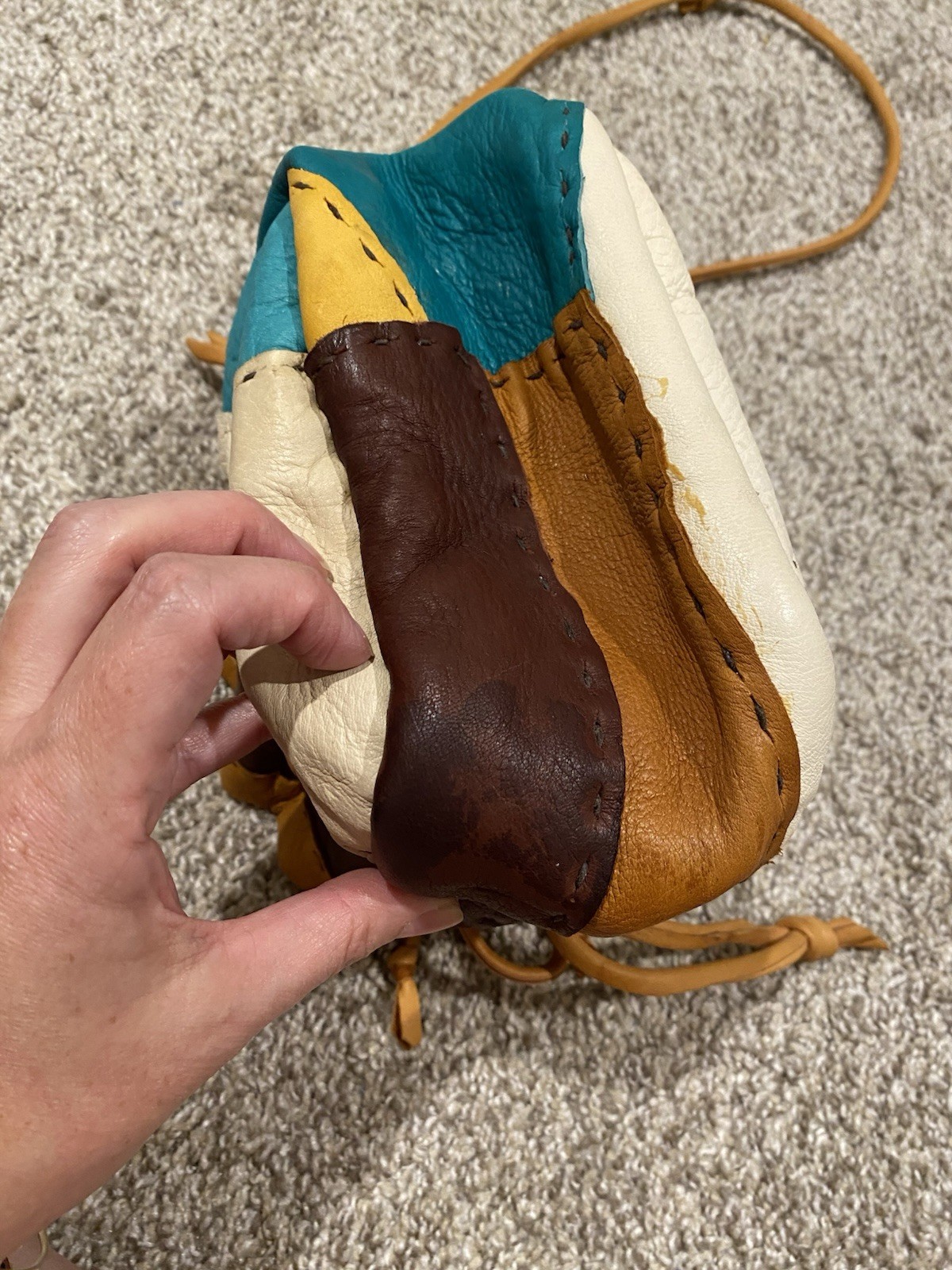 Western Style Drawstring Patchwork Soft Leather C… - image 5