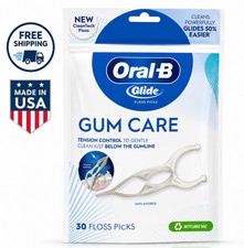 Oral-B Glide Gum Care Floss Picks   Easy Back Teeth Cleaning, Unflavored, 30 Ct