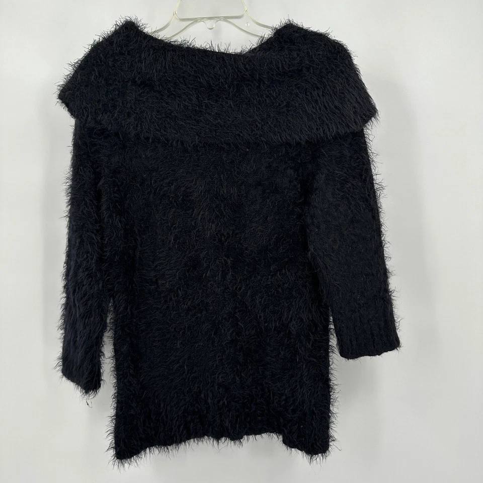 女士 Y2K Fuzzy 露肩毛衣 XL 码毛茸茸针织 Y2K Glam Grunge Cozy Chic — 第 2/4 张图片