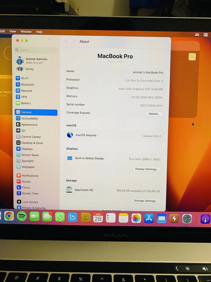 Apple MacBook Pro 15" 2019 · i7 · 16GB · 250GB, Foto 3 von 5