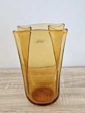 Blenko Amber Paper Bag Vase 8813 Original Sticker 8 1/2 Inches